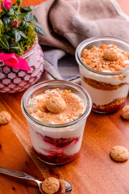 Free Two Strawberry Soft Served Filled Cups With Cookie Toppings Stock Photo