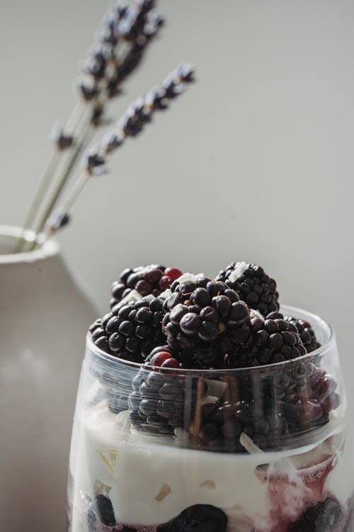 Free Yogurt with Blackberries Stock Photo